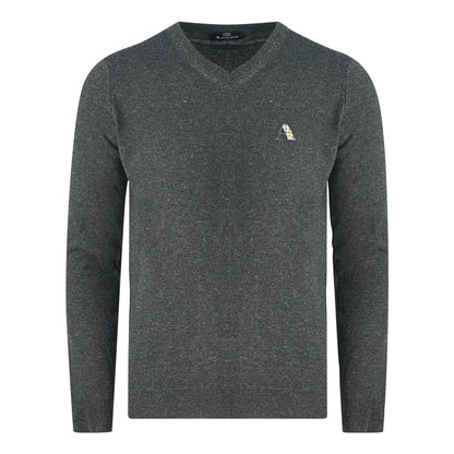 Aquascutum Navy Blue Check A Logo V-Neck Jumper - Nova Clothing