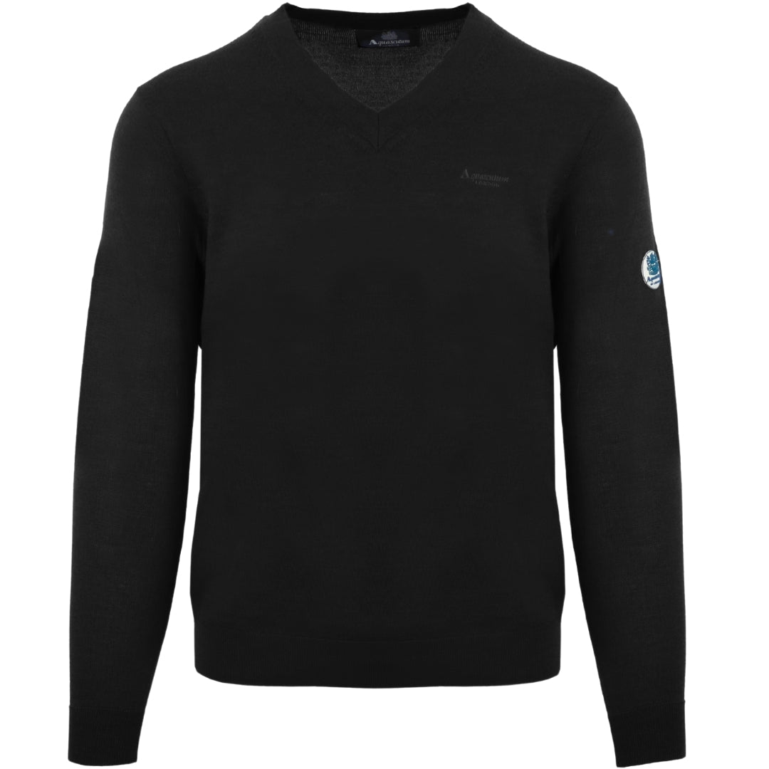 Aquascutum Plain V-Neck Black Jumper S