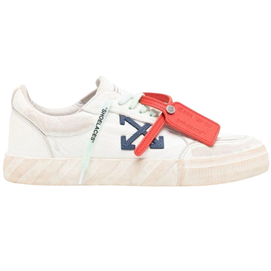 Off White Low Vulcaniized Distressed White Leather Sneakers