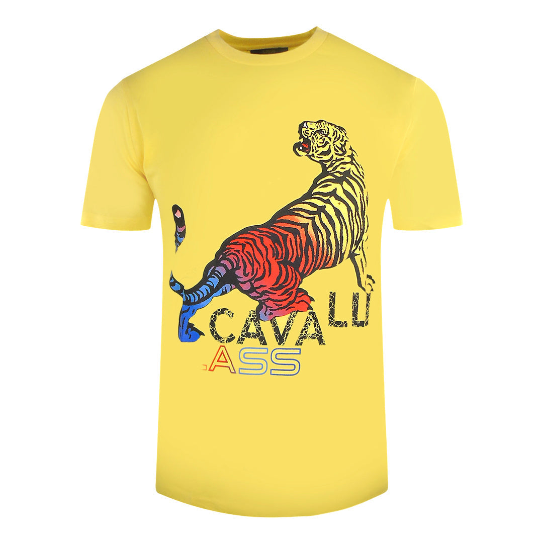 Cavalli Class Bold Tiger Design Yellow T-Shirt