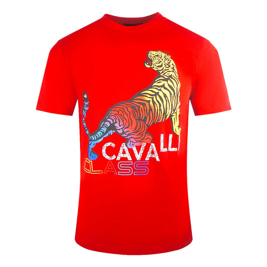 Cavalli Class Bold Tiger Design Red T-Shirt