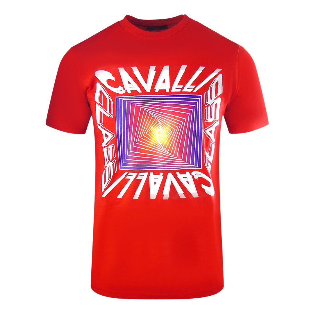 Cavalli Class Asymmetric Box Design Red T-Shirt