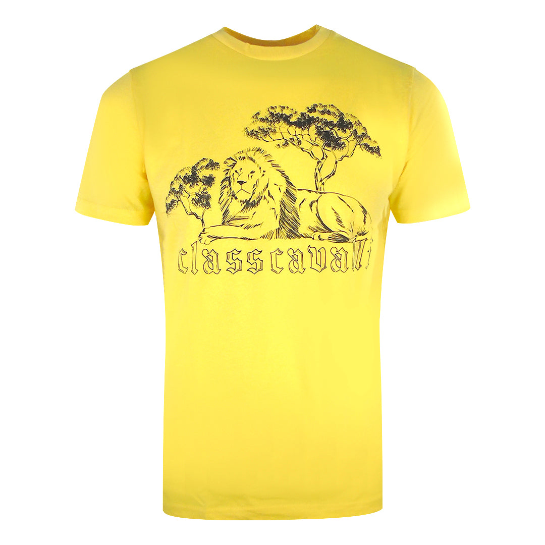 Cavalli Class Resting Lion Design Yellow T-Shirt