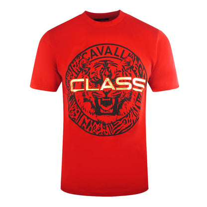 Cavalli Class Circular Tiger Design Red T-Shirt