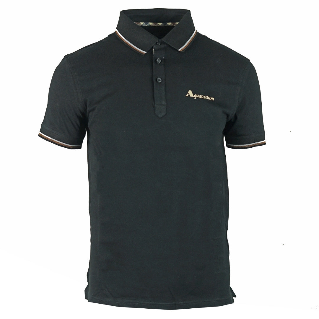 Aquascutum Brand Logo Black Polo Shirt - Nova Clothing