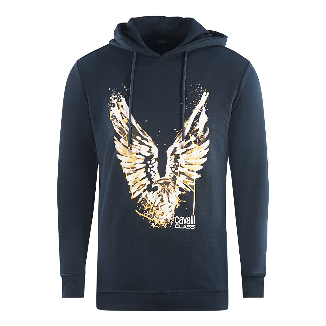 Cavalli Class Golden Eagle Logo Navy Blue Hoodie